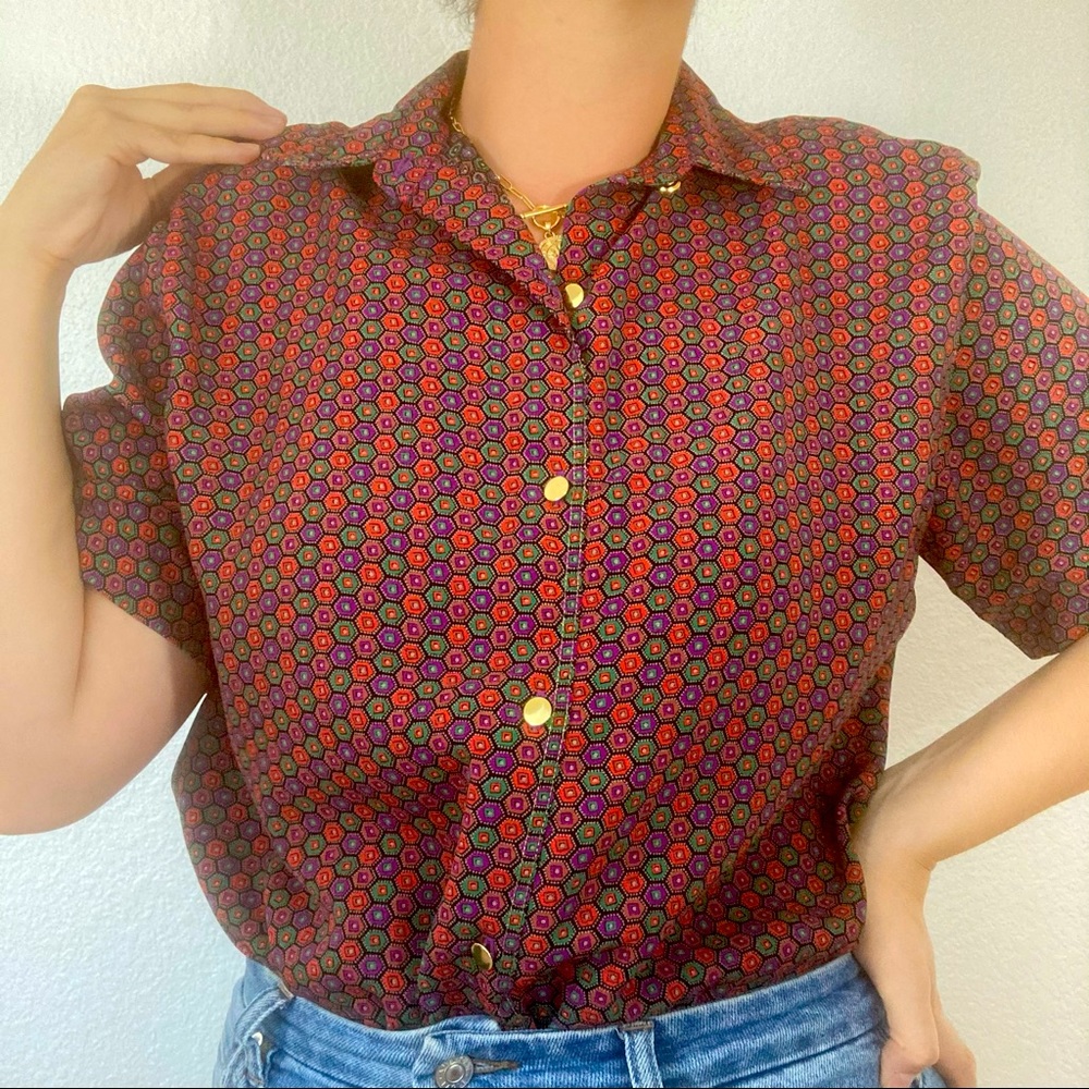 Vintage Geometric Graphic Print 90s Button Down